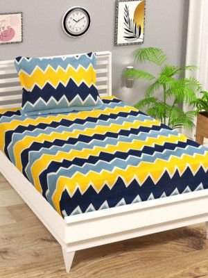 bsb home Aspire Yellow Chevron Printed Microfiber 144 TC Single Bedsheet Set 2.28m x 1.52m