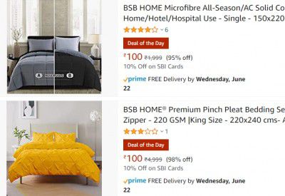 BSB HOME Bedsheets with 2 King Size Pillow Cover Flat 90% Off
