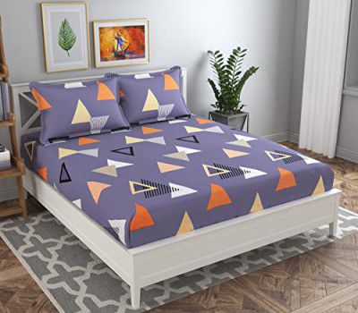 BSB HOME® Cotton Bedsheets 144 TC Cotton Double/Queen Size Bed Cover with 2 Pillow Covers - Grey, White (90X90 inches)