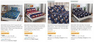 BSB HOME Cotton Bedsheets @ Minimum 70% Off from ₹179