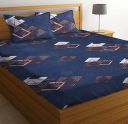 BSB HOME® Cotton Double Bedsheet for Double Bed 180 Tc with 2 Pillow Covers 3D Flower Printed Pattern-Dark Blue...