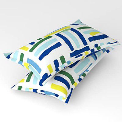 BSB HOME Cotton Pillow Cover/Case Set (2 Pcs) - 18"x28" inches, Blue&Yellow