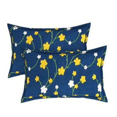 BSB Home Cotton Printed 144 TC Standard | Regular | King Size Pillow Cover Set of 2 Piece (18x28 Inches, Blue, Yellow and White)