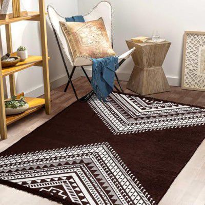 BSB HOME Designer Superfine Chenille Carpet | 500 GSM Velvet Carpet/Area Rug/Durries with Fine Gold Yarn | 122 x 183 cm or 4x6 ft, Coffee or Brown
