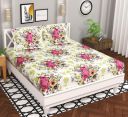 BSB HOME Microfiber 144 TC Aspire 2.O Collections Soft Breathable Wrinklefree Floral Printed Double Bedsheets with 2 Regular Size Pillow Covers, Color White Green Pink Rose...