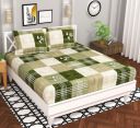 BSB HOME Microfiber 144 TC Aspire 2.O Collections Soft Breathable Wrinklefree Texture Floral Cheks Printed Double Bedsheets with 2 Regular Size Pillow Covers, Color Light Green and White...