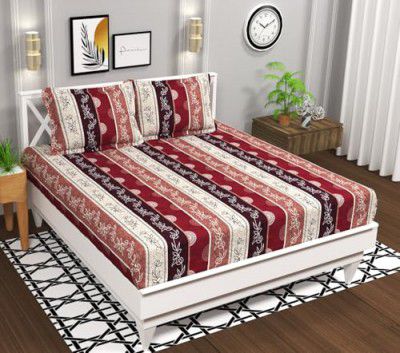 BSB HOME Microfiber 144 TC Aspire 3.O Collections Soft Breathable Wrinklefree Floral Printed Double Bedsheets with 2 Pillow Covers, Color White and Maroon