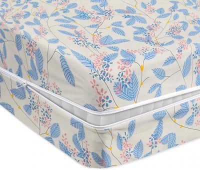 BSB HOME Premium Cotton Printed Mattress Cover/Protector (6 x 3 Feet Mattress) White & Blue