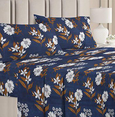 BSB HOME Premium Double Bedsheet with 2 Pillow Covers - 160 TC Supersoft Microfiber - Breathable & Wrinkle Free - 3 Pcs Set | Blue and Cream