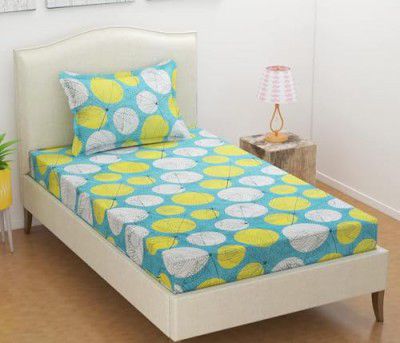 BSB HOME Premium Single Bedsheet with 1 Pillow Covers - 160 TC Supersoft Glace Cotton - Breathable & Wrinkle Free - 2 Pcs Set | Light Green & Yellow White