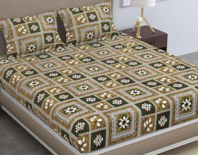 BSB HOME Pure Microfiber Jaipuri Rajasthani Print Bedsheet for Double with 2 Pillow Covers 144tc Breathable Wrinklfree Color - Mouse & Green