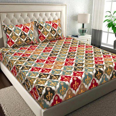 BSB HOME Pure Microfiber Jaipuri Rajasthani Prints Bedsheet for Double with 2 Pillow Covers 120tc Breathable Wrinklfree Color - Red & Grey