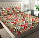 BSB HOME Pure Microfiber Jaipuri Rajasthani Prints Bedsheet for Double with 2 Pillow Covers 120tc Breathable Wrinklfree Color - Red & Grey...