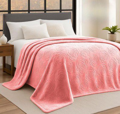 BSB HOME Rose Embossed Pattern Mink Blanket for Double Bed 400 GSM