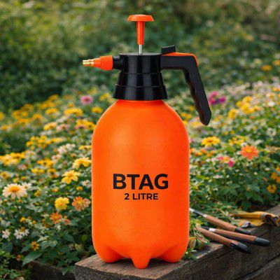 Btag 2L Manual Pressure Spray Pump with Long Nozzle, Adjustable Sprayer for Gardening, Plant Watering & Home Cleaning. (PS001_Orange)