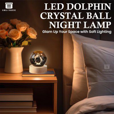 BTfash 3D Dolphin Crystal Ball Night Lamp | Table LED Light with Wooden Stand for for Home Decor