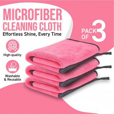 BTfash Microfiber Cleaning Cloth, 30x40 cms 600 GSM (Pink_30x40cms) Pack of 1