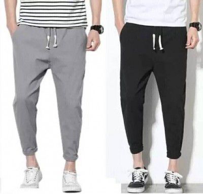 BTMZ  Pack of 2 Men Solid Grey, Black Track Pants