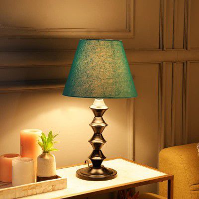 BTR CRAFTS Metal Table Lamp, Side Lamp for Bedroom, Dining, Bedside, Balcony/Room Decoration Items Outdoor, Modern Fabric, Diwali Home Décor, Pack of 1, Teal Color