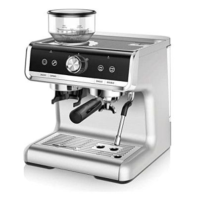 Budan Espresso Machine with Built-In Grinder and Coffee Maker Coffee Machine Comes along with a 58mm Tamper and 420ml Milk pitcher , 1 Year warranty, silver