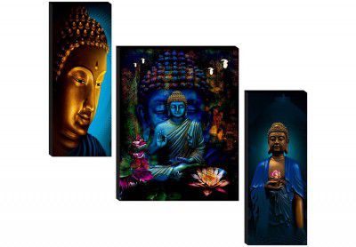 SAF Set of 3 Buddha UV Textured Home Decorative Gift Item Painting , 18 Inch X 12 Inch - SANFJM31046, Figures, Religious