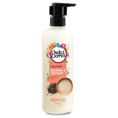Buds & Berries Rice Water & Chia Seed Shampoo for Nourishment No Sulphate & Paraben White 300 ml