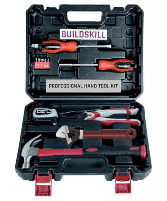 BUILDSKILL 11 Pcs Professional Tools Box Kit | 3M Measuring Tape | CNC Plier | Hammer with Fiber Glass Handle | Screwdriver with Shaft | Bits | Wrench | Hand Tool Kit with All Tools -6 Months Warranty