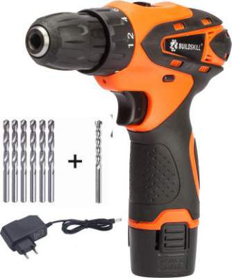 Buildskill 12V Li-ion Cordless Drill with Reversible Function and 7 Bits BDLI2K2 Pistol Grip Drill