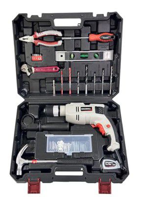 BUILDSKILL 650W Impact Drill Toolkit, 13MM Keyless Chuck, Includes Auto Measuring Tape, Hammer, Plier 61 pcs Toolkit Set Home DIY Tool Kit (6 Months Warranty)