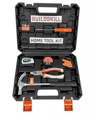 BUILDSKILL Hand Tool Kit Home & DIY, Includes Auto Lock 3M Measuring Tape, Claw Hammer, Screwdriver, Combination Plier, Allen Key Set, Electrical Tape, 18 pieces Toolkit (6 Months Warranty)