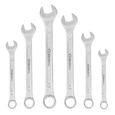 BUILDSKILL ST6COM Combination Wrench/Spanner Set, Carbon Steel, Chrome Coated, Rust Resistant,Off Corner Loading Design, V-Cut, Metric Sizes : 8, 10, 12, 14, 17mm. (Pack of 6)