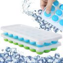 Bulfyss 2pc 21 Cavity Pop Up Ice Cube Trays with Lid for Freezer with Easy Release Flexible Silicone Bottom, Stackable, 100% BPA Free, Food Grade (Green/Blue)...
