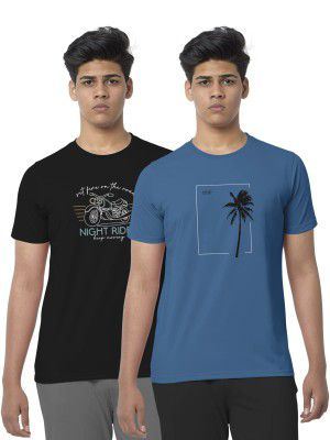 BULLMER Beige Trendy Typographic Printed Round Neck Half Sleeve Tshirt for Men