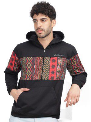 BULLMER Grey Melange Trendy Colourblock Fleece Hoodie Sweatshirt for Men
