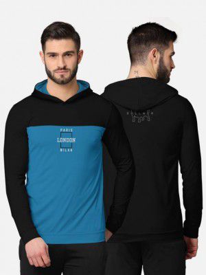 Bullmer  Pack of 2 Men Printed Hooded Neck Black T-Shirt