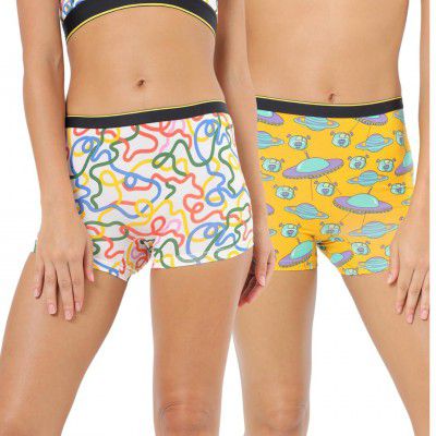 Bummer Printed Boy Shorts Underwear for Women | Antibacterial Panties 3X Softer & Breathable Than Cotton for Ladies | High Waist| Pack of 2