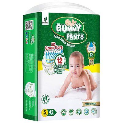 Bummy PANTS Super Dry Leakage Proof Technology Baby Diaper –Small (S) Size, 42 Count