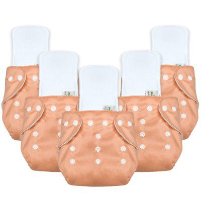 Bumpers Baby Reusable Cloth Diaper with Insert Pad | Freesize 5-17Kg | (3M-3Y), Pack of 5, Orange