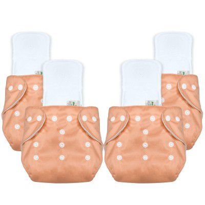 Bumpers Baby Reusable Cloth Diaper with Insert Pad | Freesize 5-17Kg | (3M-3Y), Pack of 4, Orange