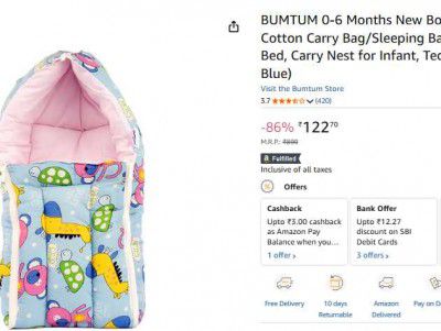 BUMTUM 0-6 Months New Born Baby Unisex Cotton Carry Bag/Sleeping Bag (Dark Blue)