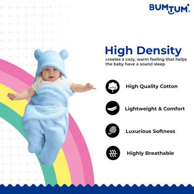 Bumtum 3-in-1 Hooded Baby Soft Blanket Wrapper | 0-6 Months, Travel-Friendly (Grey)