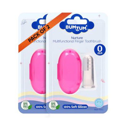 Bumtum Baby Finger Toothbrush With Soft Bristles & Carry Case| Finger Brush For Babies| Gentle Cleaning Hygiene of Gums/tounge Designed For Kids (Pink, 2 Count)