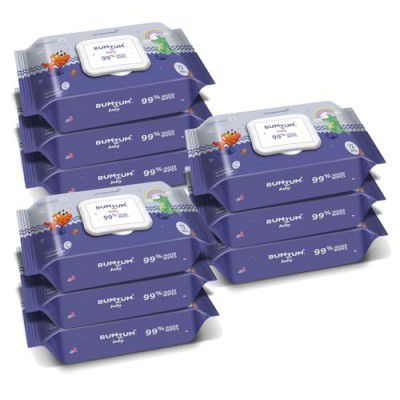 Bumtum Baby Gentle 99% Pure Water Soft Moisturizing Wet Wipes With Lid | Aloe Vera & Chamomile Extracts | Paraben & Sulfate Free (72 Pcs. Pack of 9)