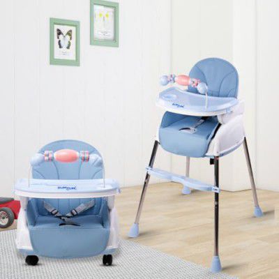 Bumtum Baby Luxury High Chair 4 in 1 Convertible Folding with Footrest, Convertible to High Chair, Low Chair, & Feeding Seat with Cushion pad - Blue
