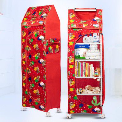 Bumtum Baby Wardrobe Multipurpose 6 Shelve |Foldable Almirah| Baby Wardrobe (Red)