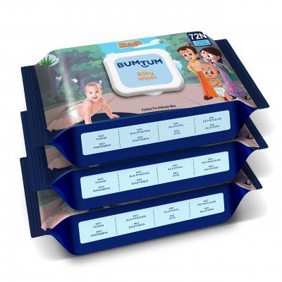 Bumtum Baby Chota Bheem Gentle Soft Moisturizing Wet Wipes With Lid (Pack of 3, 72 Pcs. Per Pack)