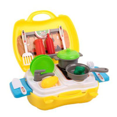 BUMTUM Kitchen Set for Kids Girl, Kitchen Set, Kitchen Set for Kids, Miniature Kitchen Set, Cooking Set for Kids, Pretend Play Little Chef Toy Set with Suitcase Carry Case (Yellow)