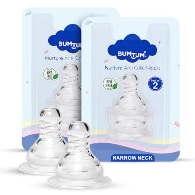 Bumtum Nurture Anti Colic Teat/Nipple for Narrow Neck Bottle |4pcs- Small Size
