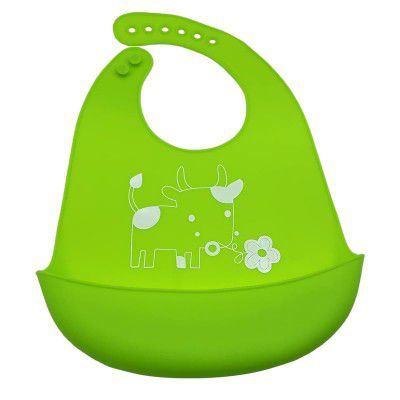 BUMTUM Silicone Baby Bib for Feeding & Weaning Babies & Toddlers | Waterproof, Washable & Reusable|Non Messy Easy Cleaning, Adjustable Neckline with Buttons(Green)