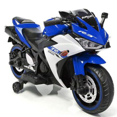 BUMTUM Sports Ride On Bike for Kids with Rechargeable Battery Operated/Training Wheels (Blue)